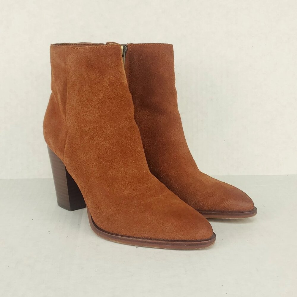 Sam Edelman Blake Ankle Boot Womens 7 Brown Suede Stacked Heel Zipper Casual